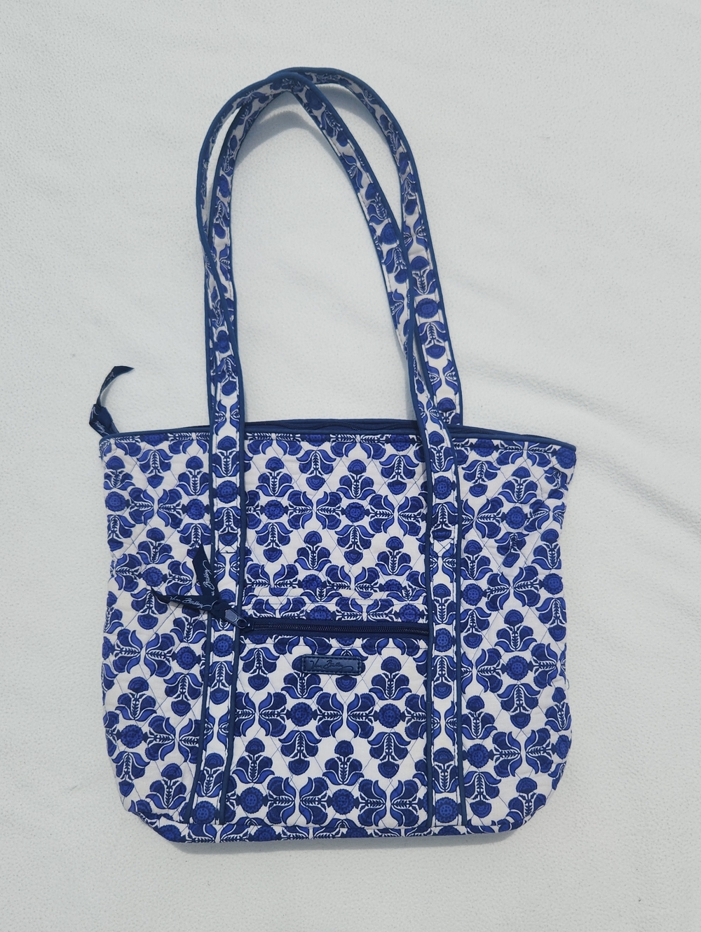 Vera Bradley Cobalt Tile Blue White Quilted Zip Tote Bag Shoulder Purse